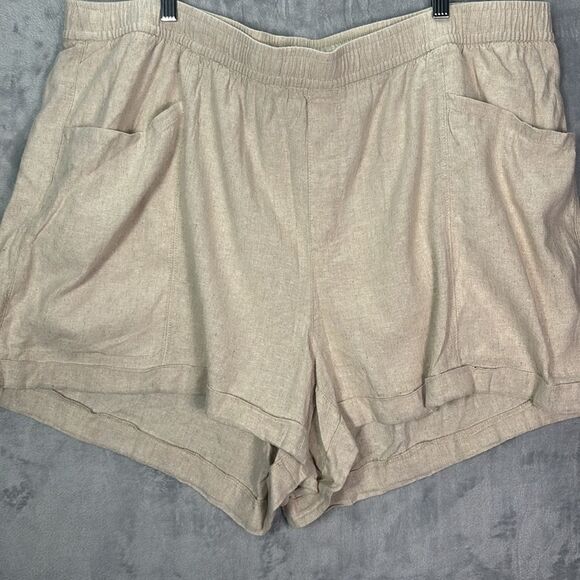 Old Navy Beige Linen Blend Drawstring Shorts Size 3X - Picture 1 of 9